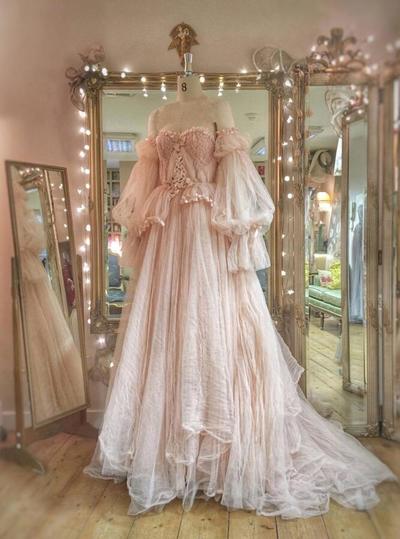 Princess Pink tulle Ruffles Long Wedding Gowns