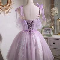 Spaghetti strap purple short homecoming dresses - Thumbnail 1