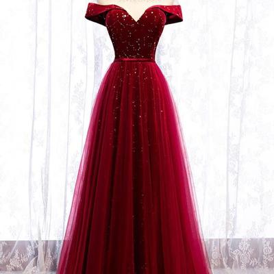 A line red tulle formal prom dresses - Thumbnail 1