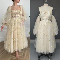 Real Photos Long Puffy Sleeves Flowers Engagement Wedding Gown Birthday Party Dress Prom Evening Dresses For Women,1534 - Thumbnail 2