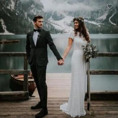 Custom made lace elegant short sleeve sheath open back white elegant honey moon wedding bridal dress gown,1538 - Thumbnail 2