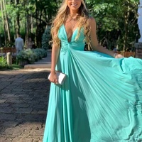 Deep V Neck Prom Dresses for Women Floor Length - Thumbnail 1