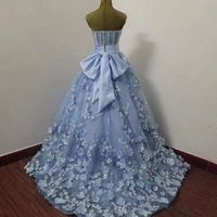 Blue tulle applique long prom dress evening dress，1541 - Thumbnail 1