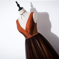 A line v neck tulle long prom dress evening dress，1542 - Thumbnail 1