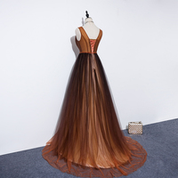 A line v neck tulle long prom dress evening dress，1542 - Thumbnail 2