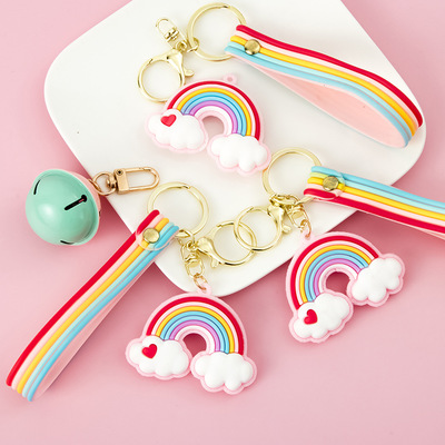 Creative soft rubber rainbow keychain colorful pendant stall key accessories