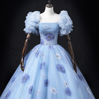 Unique Blue Floral Long Prom Dress, Beautiful A-Line Evening Dress - Thumbnail 1