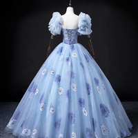 Unique Blue Floral Long Prom Dress, Beautiful A-Line Evening Dress - Thumbnail 5