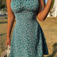 Sling Floral Printing Sleeveless Dress - Thumbnail 3