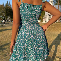 Sling Floral Printing Sleeveless Dress - Thumbnail 4