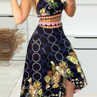 Sexy Printed Sleeveless Two Piece Dress - Thumbnail 1