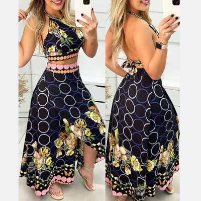 Sexy Printed Sleeveless Two Piece Dress