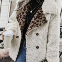 Long Sleeved Leopard Print Spliced Long Sleeve Coat - Thumbnail 1