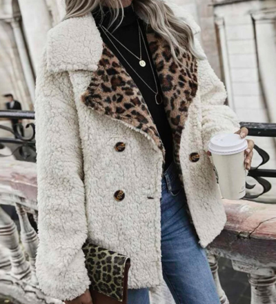 Long Sleeved Leopard Print Spliced Long Sleeve Coat