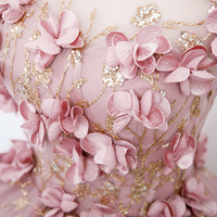 Beautiful Pink Tulle Long Prom Dress with Flowers, Lovely Party Dress Sweet 16 Dress - Thumbnail 3