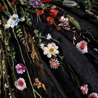 Black Tulle Long Prom Dress with Lace Flowers, Beautiful Black Party Dress Evening Dress - Thumbnail 2