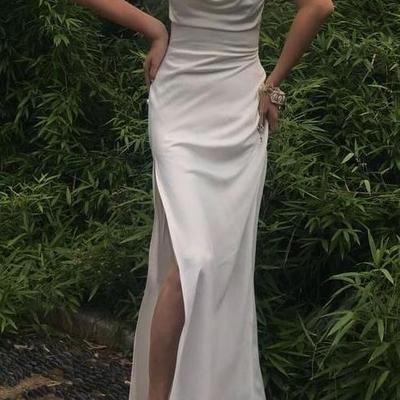 Elegant simple straps a line split prom dress - Thumbnail 1