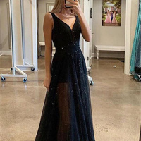 Fashion black sleeveless v-neck sequins tulle evening dress,1545 - Thumbnail 1