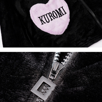 Black Kuromi Cute Cartoon Girl Plush Flannel Cozy Warm Winter Pajamas Sleepwear Long Sleeve Zip Up Hoodie Tops & Pants Two Piece - Thumbnail 4