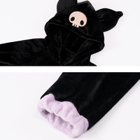 Black Kuromi Cute Cartoon Girl Plush Flannel Cozy Warm Winter Pajamas Sleepwear Long Sleeve Zip Up Hoodie Tops & Pants Two Piece - Thumbnail 3