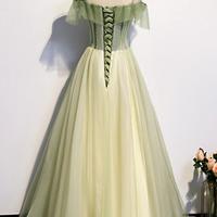 A Line Green Tulle Lace Prom Dresses - Thumbnail 1