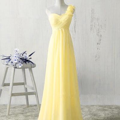 One shoulder yellow chiffon prom dresses - Thumbnail 2