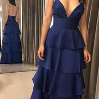 A Line V Neck Open Back Red Prom Dresses - Thumbnail 1