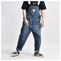 Multi-Pocket Bib Jeans Men's Washed Denim Overalls - Thumbnail 1