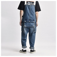 Multi-Pocket Bib Jeans Men's Washed Denim Overalls - Thumbnail 3