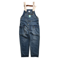 Multi-Pocket Bib Jeans Men's Washed Denim Overalls - Thumbnail 5