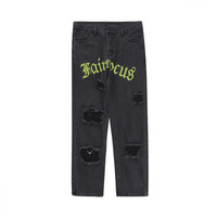 Cross Ripped Hip-Hop Men's Jeans - Thumbnail 4