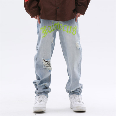 Cross ripped hip-hop men's jeans
