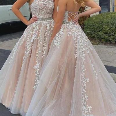 Charming tulle long prom dresses with lace appliques - Thumbnail 2