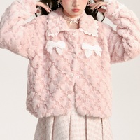 Sweet Pink Ribbon Bow Knot Fluff Fur Plush Coat Jacket - Thumbnail 2