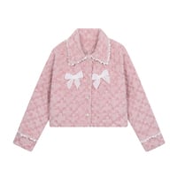 Sweet Pink Ribbon Bow Knot Fluff Fur Plush Coat Jacket - Thumbnail 7