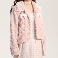 Sweet Pink Ribbon Bow Knot Fluff Fur Plush Coat Jacket - Thumbnail 3