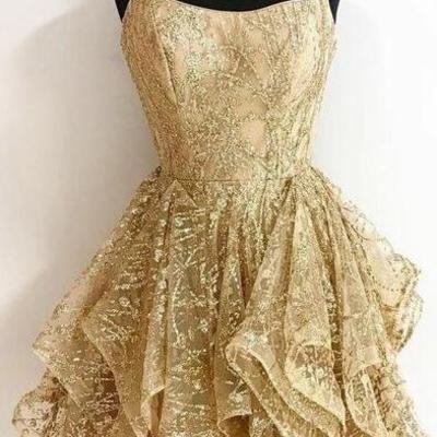 Sexy gold short junior prom dresses - Thumbnail 4
