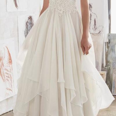 Double shoulder with lace chiffon wedding dress,1551 - Thumbnail 2