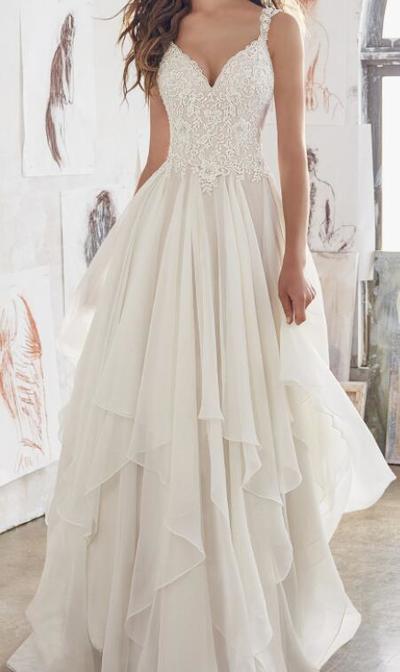 Double Shoulder with Lace Chiffon Wedding Dress,1551