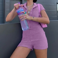Purple Button Up Romper  - Thumbnail 2