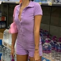 Purple Button Up Romper  - Thumbnail 4