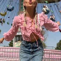 Pink Sheer Ruffle Long Sleeve Shirt  - Thumbnail 1