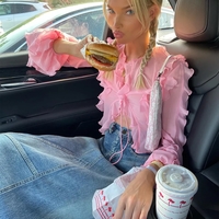 Pink Sheer Ruffle Long Sleeve Shirt  - Thumbnail 5