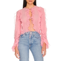 Pink Sheer Ruffle Long Sleeve Shirt  - Thumbnail 6