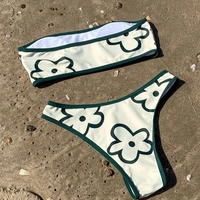 Green Contrast Floral Print Bikini Set - Thumbnail 1