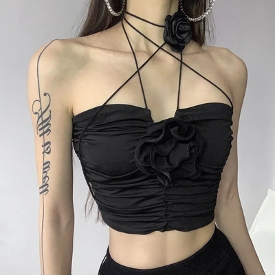 Black rose crop top - Thumbnail 3
