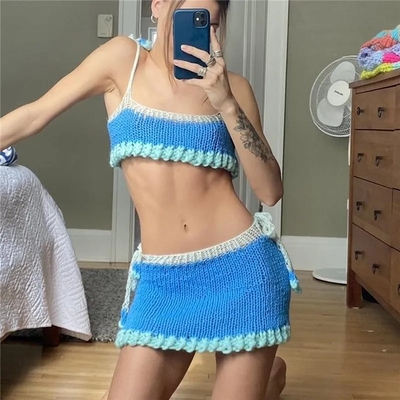 2pcs blue knit tank top + mini skirt  - Thumbnail 4