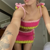 2PCS Blue Knit Tank Top + Mini Skirt  - Thumbnail 4