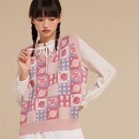 Pink Floral Checkered Sweater Vest  - Thumbnail 3