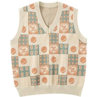 Pink Floral Checkered Sweater Vest  - Thumbnail 4